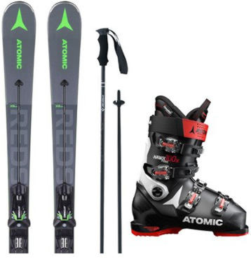 skiset met skischoenen en stokken